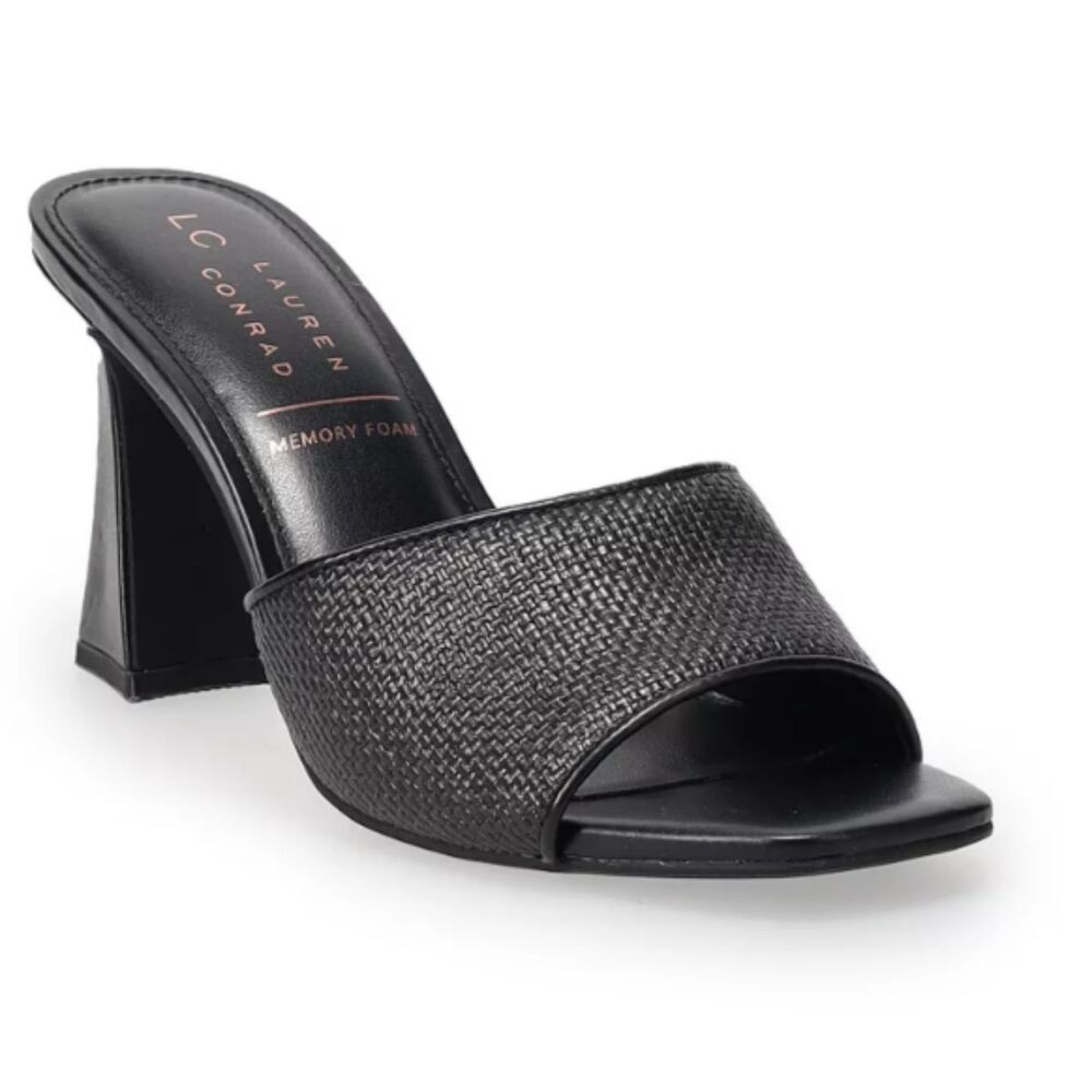 LC Lauren Conrad Rayyna Black Woven Women's Heeled Sandals, Size 6.5